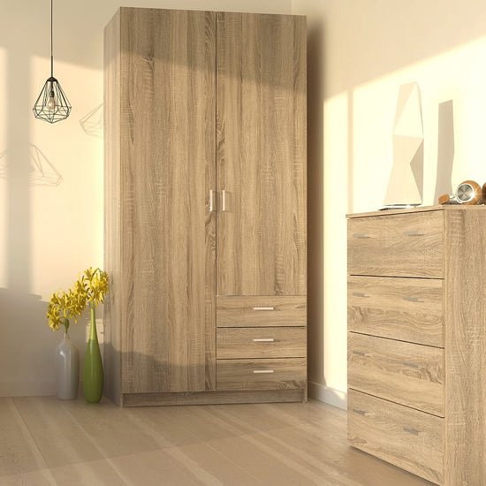 CHOICEWARDROBE 2 door 3 drawer wardrobe in modern oak finish beside matching dresser