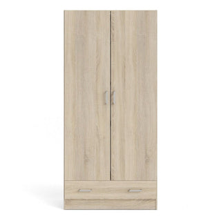 The CHOICEWARDROBE Scalia 2 Door Wooden Wardrobe in Sonoma Oak offers compact bedroom storage with shelves and a bottom drawer, bringing a modern touch to your space with its simple design.