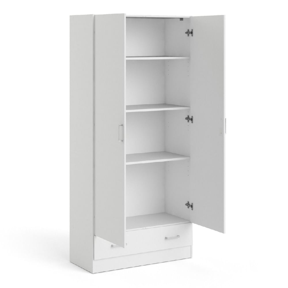 CHOICEWARDROBE Scalia white 2-door wooden wardrobe with three shelves and lower drawer