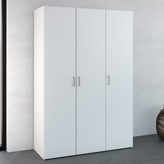 CHOICEWARDROBE white 3 door wardrobe with silver handles, modern bedroom storage