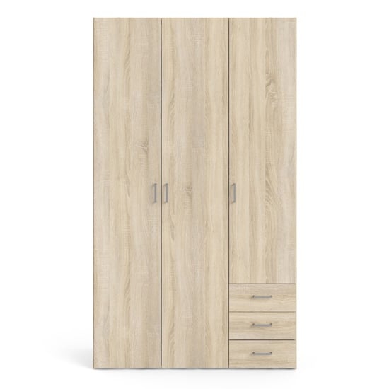 CHOICEWARDROBE Scalia 3 Door Wooden Wardrobe with 3 Drawers - Oak Finish