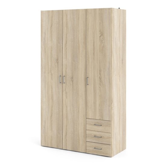 CHOICEWARDROBE 3 door oak finish wardrobe with 3 drawers