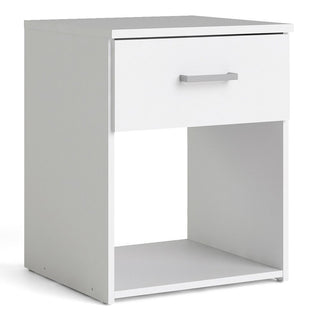 White modern bedside table with drawer and open shelf - part of CHOICEWARDROBE Scalia bedroom furniture set