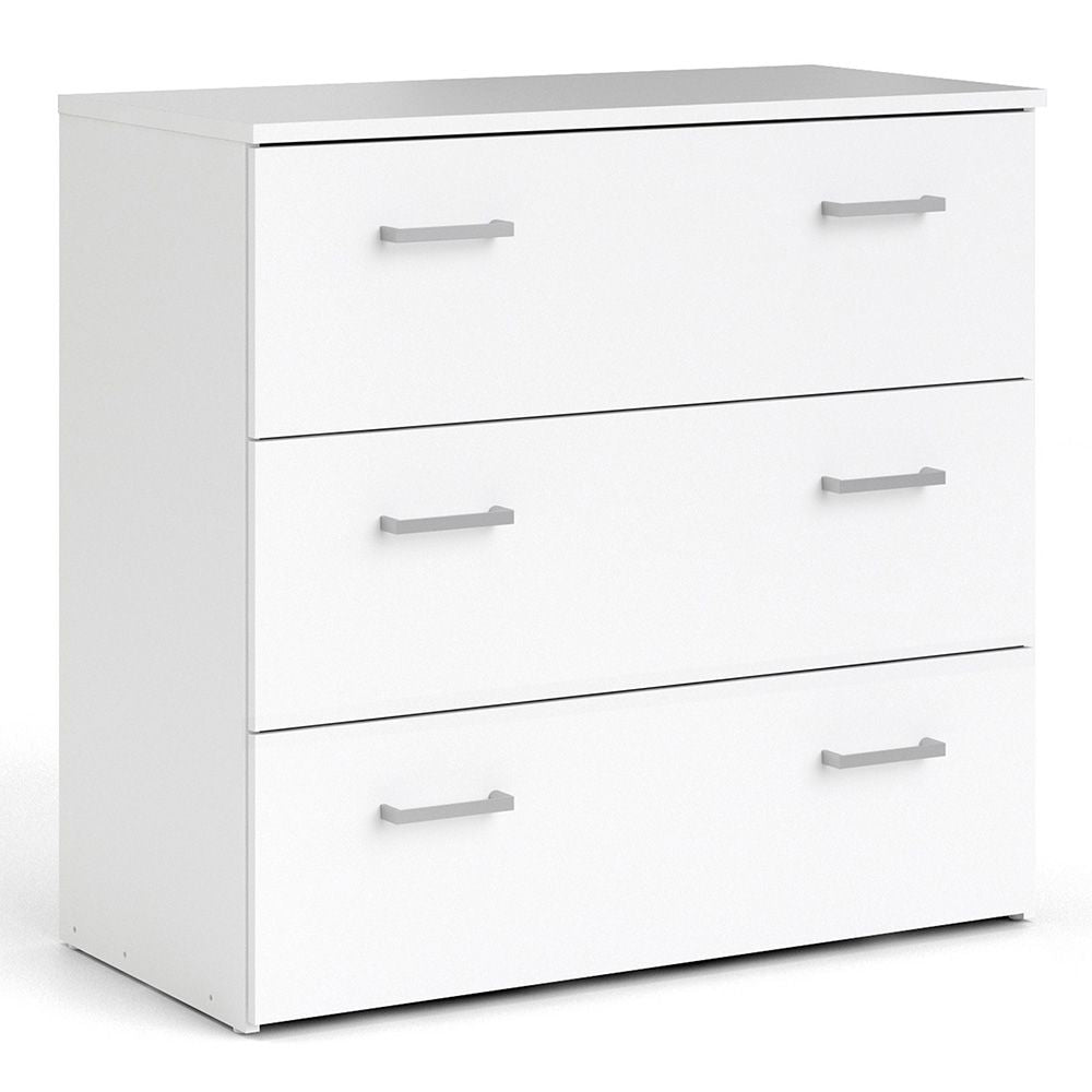 White 3-drawer chest of drawers with silver handles from CHOICEWARDROBE Scalia modern bedroom furniture set.