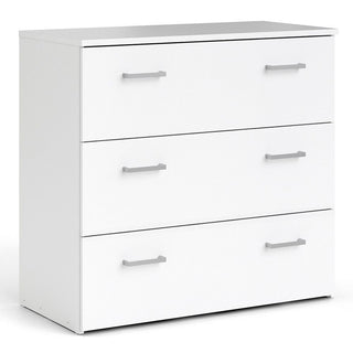 White 3-drawer chest of drawers with silver handles from CHOICEWARDROBE Scalia modern bedroom furniture set.
