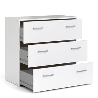 White 3 drawer chest of drawers with silver handles, part of Scalia modern bedroom furniture set