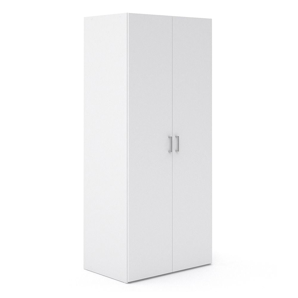 White 2-door modern wardrobe with silver handles, part of the Scalia bedroom furniture set.
