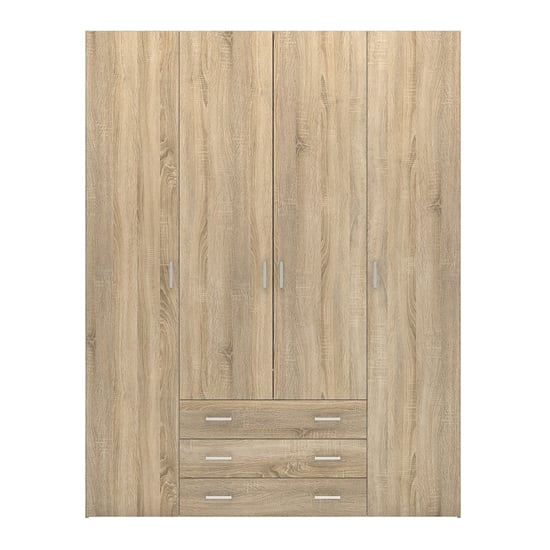CHOICEWARDROBE Scalia oak finish 4 door 3 drawer wooden wardrobe with silver handles