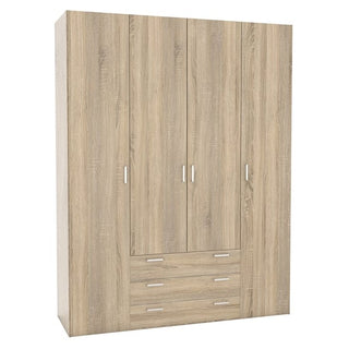 Front view of the CHOICEWARDROBE Scalia 4 Door Oak Wardrobe – contemporary wooden storage with drawers and sleek handles