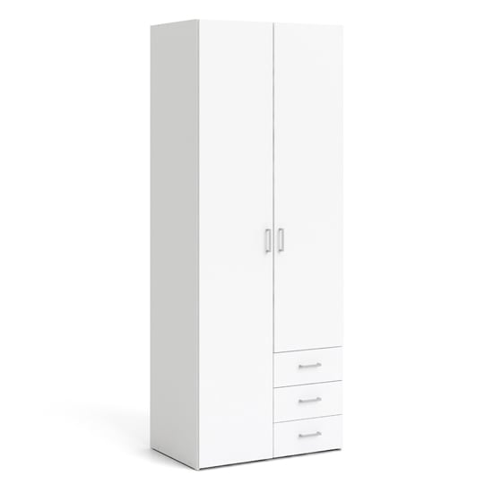 CHOICEWARDROBE Scalia large white 2-door wardrobe with 3 drawers, full front view.