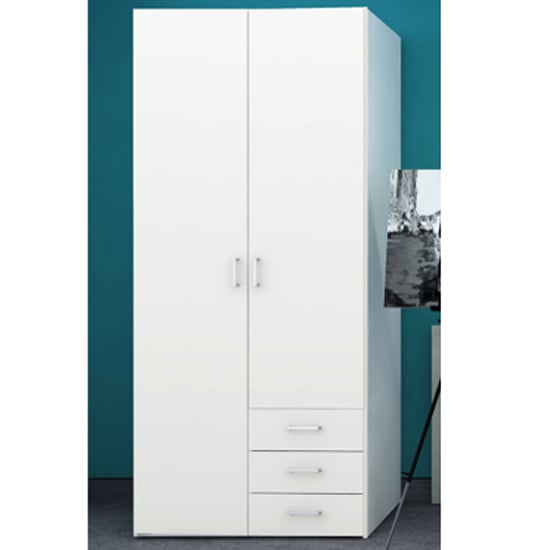 White 2-door wardrobe with 3 drawers