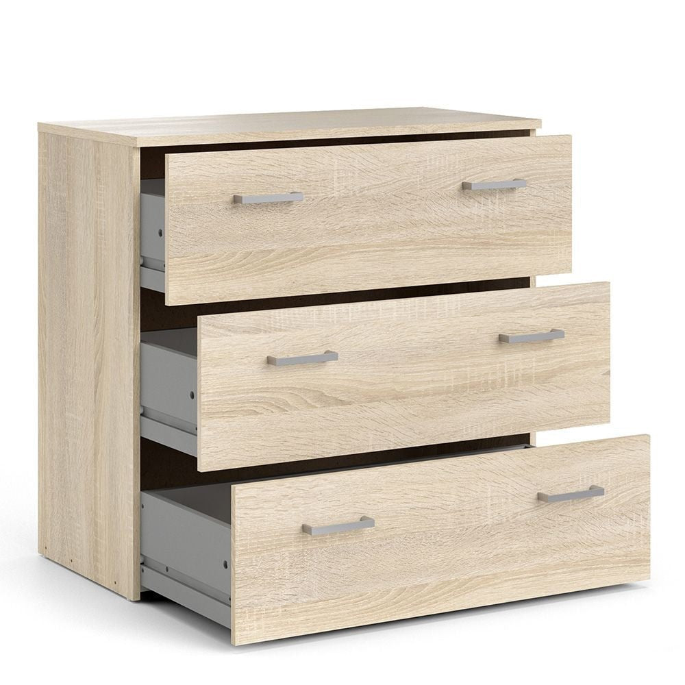 Light oak 3-drawer chest with silver handles - modern bedroom furniture