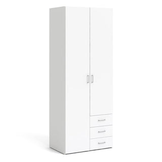 ChoiceWardrobe Scalia white 2 door wardrobe with 3 drawers, full front view showing sleek modern design