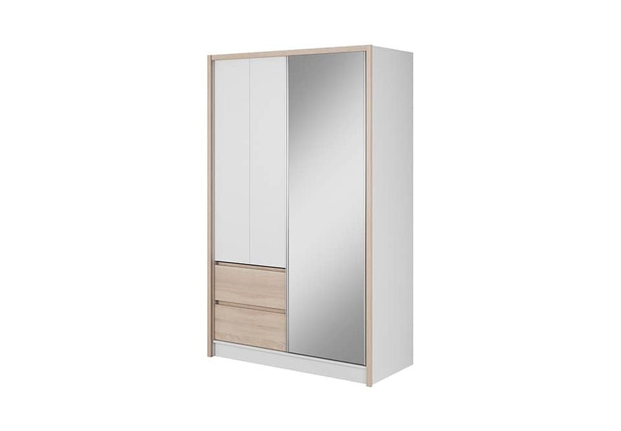 CHOICEWARDROBE Sedona 134cm white and oak sliding wardrobe with mirror and 2 drawers