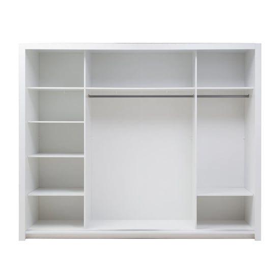 CHOICEWARDROBE white high gloss sliding door wardrobe interior with mirrored doors, shelves on left, central hanging rail