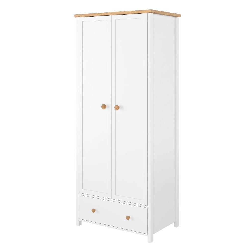 CHOICEWARDROBE Sevilla I matt white 2-door wardrobe with oak top and bottom drawer.