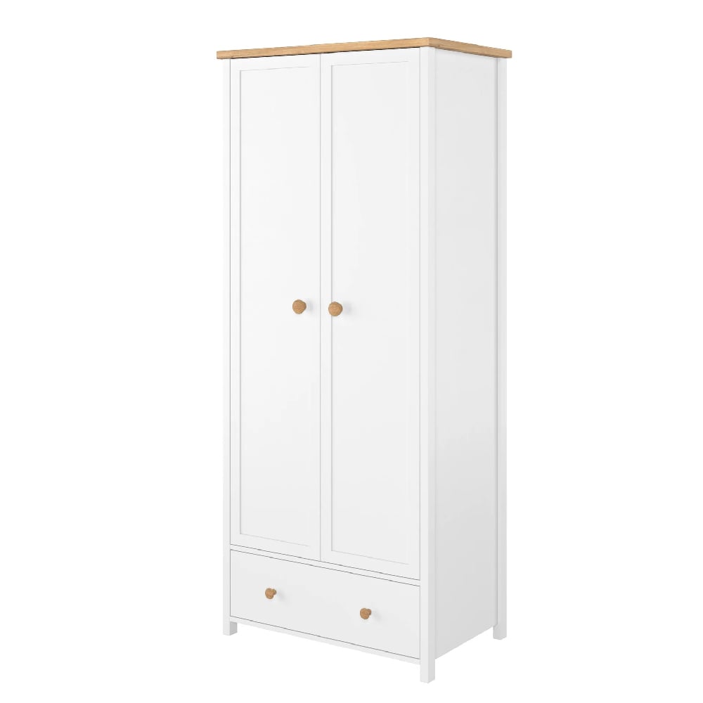 CHOICEWARDROBE Sevilla II 2 door wardrobe in white and oak finish with a bottom drawer.