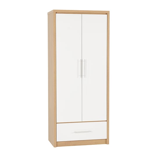 CHOICEWARDROBE Seville 2-door wardrobe with pull-out drawer in white and oak finish.