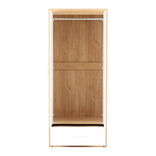 The CHOICEWARDROBE Seville 2 Door 1 Drawer Wardrobe in White & Oak finish offers a modern, minimalist design with a top hanging rail and bottom drawer—perfect, space-saving storage for any bedroom.