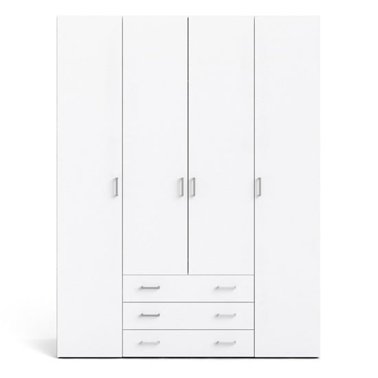 CHOICEWARDROBE Siena 4 door white wardrobe with 3 visible drawers and metal handles.