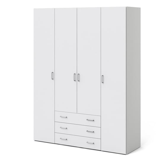 CHOICEWARDROBE Siena 4 door white wardrobe with 3 drawers and metal handles.
