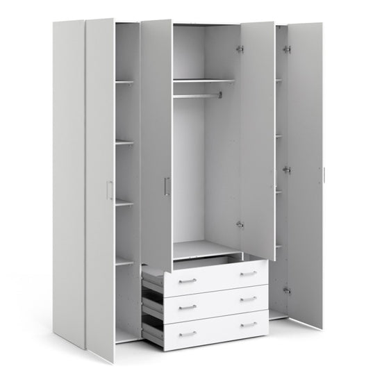 CHOICEWARDROBE Siena 4 door white wardrobe with metal handles and 3 drawers