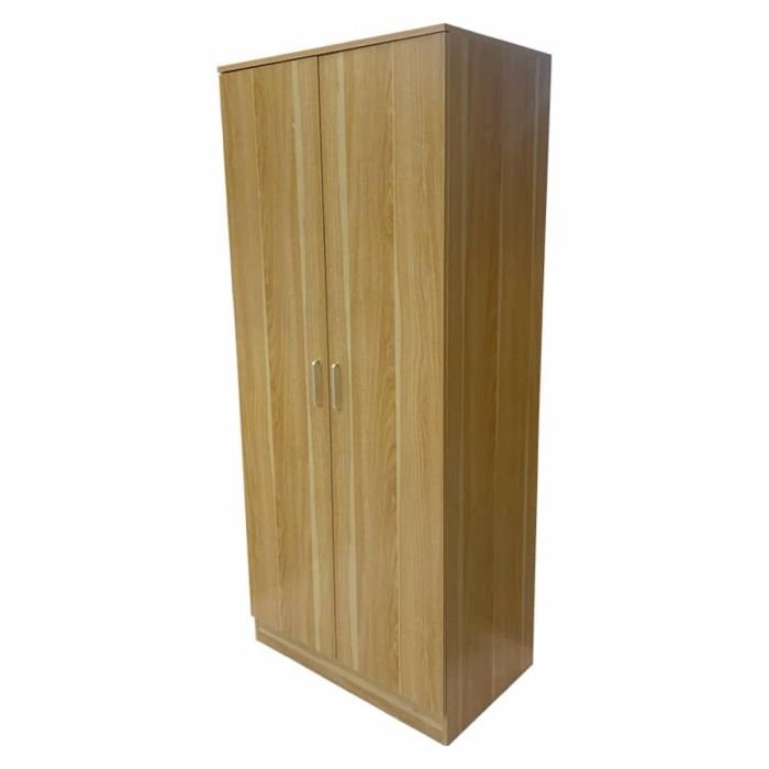 CHOICEWARDROBE Sleek 2-door oak finish wardrobe with vertical handles and compact modern design.