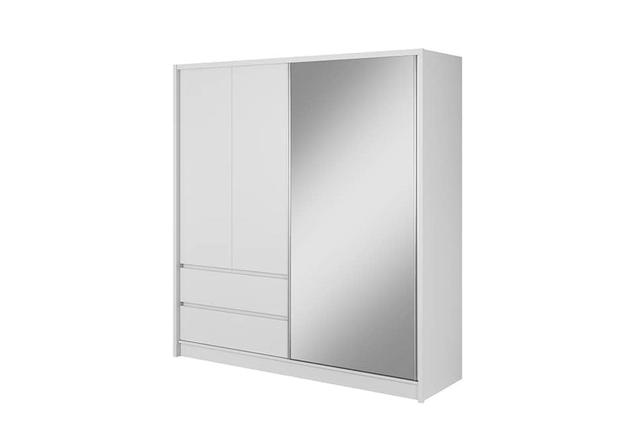 White 2-door sliding wardrobe with full-length mirror