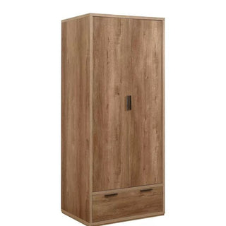 The CHOICEWARDROBE Stock 80cm 2 Door 1 Drawer Wooden Wardrobe in rustic oak finish offers compact and modern bedroom storage with two doors, a spacious bottom drawer, and a natural wood grain look that adds warmth to your space.