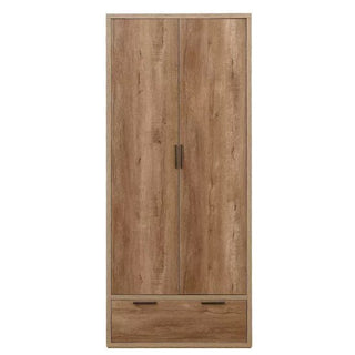 The CHOICEWARDROBE Stock 80cm 2 Door 1 Drawer Wooden Wardrobe in a rustic oak finish offers compact, modern bedroom storage with two doors and a spacious drawer—ideal for organizing clothes and accessories.