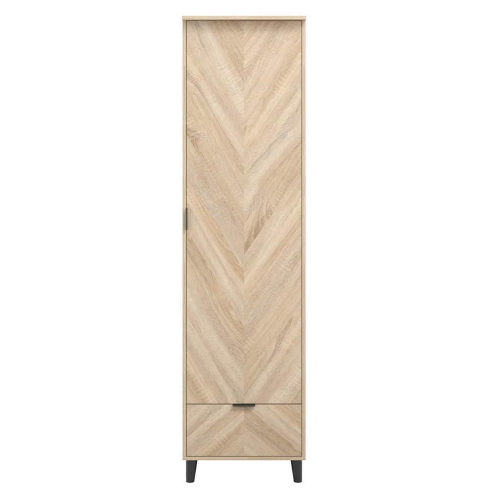 CHOICEWARDROBE 1 door wardrobe, natural oak chevron design with drawer and black legs.