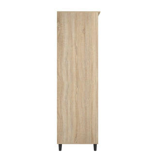 The CHOICEWARDROBE Stockholm 100cm Chevron-Design Wardrobe in Sonoma Oak is shown from the side, featuring a tall, rectangular Scandinavian style, 2 doors, 2 drawers, flat top, and sits on four short black legs.