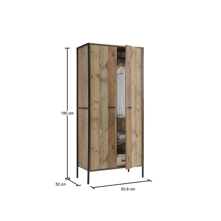Stretton 2 door rustic oak wardrobe view 2
