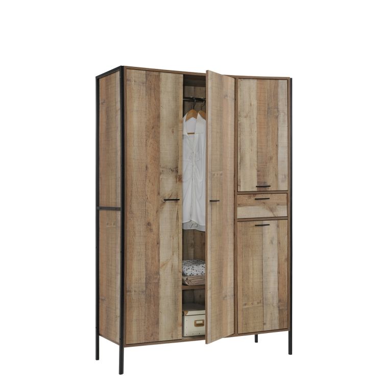 Stretton 4 door wardrobe in rustic oak with black metal frame