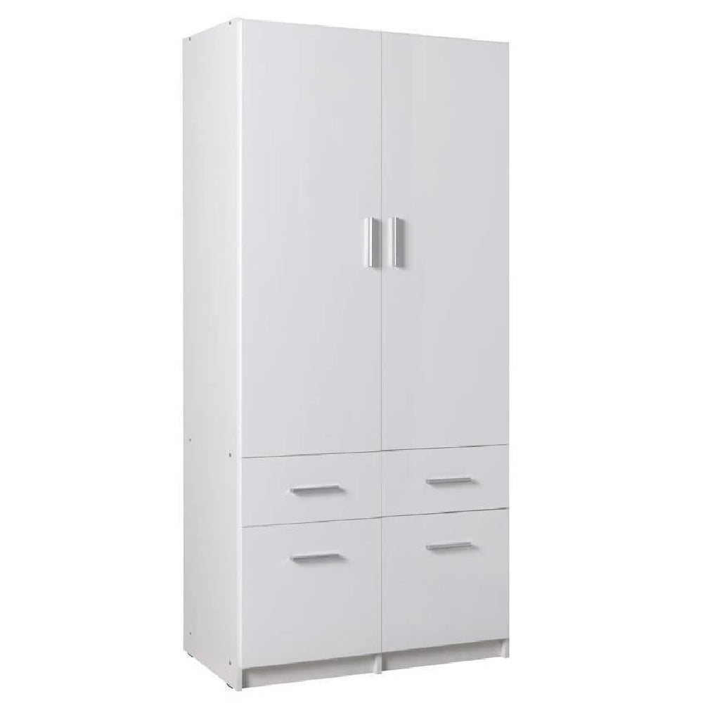 White high gloss wardrobe with 2 doors and 4 drawers
