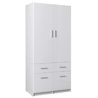 CHOICEWARDROBE Swift White High Gloss 2 Door Wardrobe with 4 Drawers – modern hinged wardrobe for bedroom storage