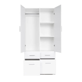 Interior of CHOICEWARDROBE Swift White High Gloss Wardrobe – hanging rail, shelves and four lower drawers for organised storage