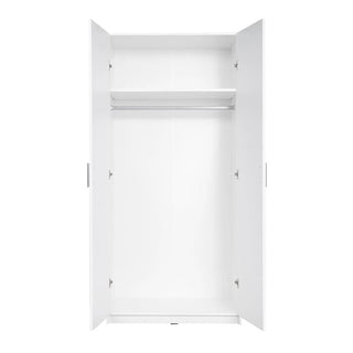 Interior view of CHOICEWARDROBE Swift white high gloss 2 door wardrobe showing hanging rail and open storage space