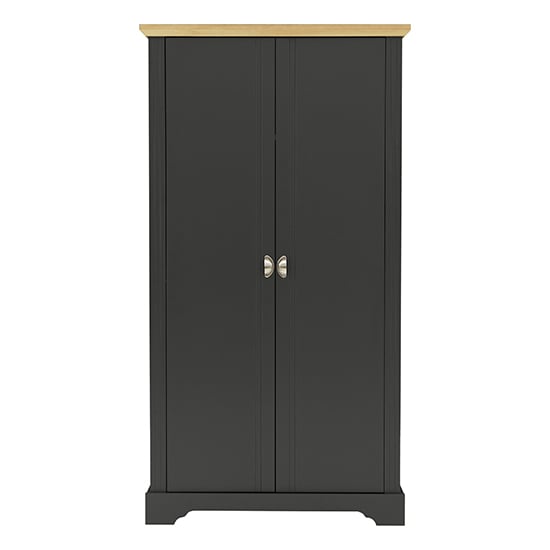 Grey and oak effect 2-door wardrobe with silver handles