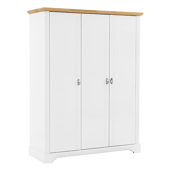 CHOICEWARDROBE Talox 3 door wardrobe, white painted with oak top and silver handles