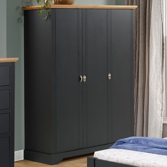CHOICEWARDROBE Talox 3-door wardrobe in grey with oak-effect top