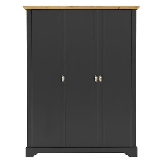 CHOICEWARDROBE Talox 3 door grey wardrobe with oak effect top and silver handles.