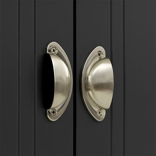 Brushed nickel cup pull handles on CHOICEWARDROBE Talox grey wardrobe doors