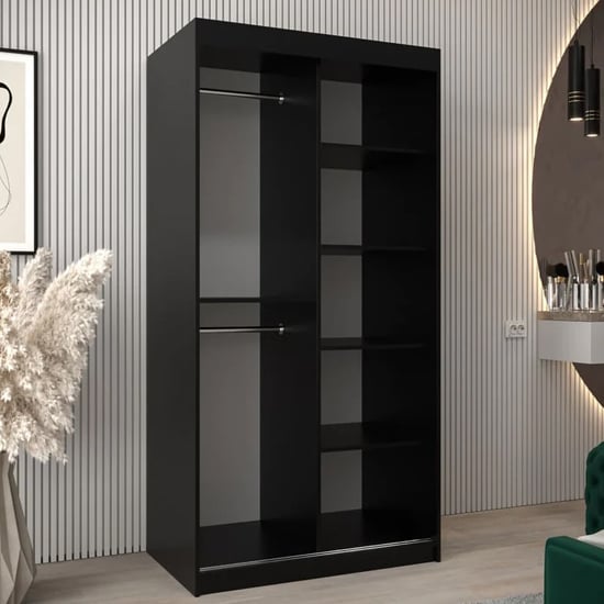 CHOICEWARDROBE Tavira 100cm black sliding door wardrobe with mirrored doors