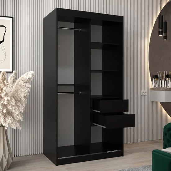 CHOICEWARDROBE Tavira 100cm black 2-door sliding wardrobe with mirrored doors