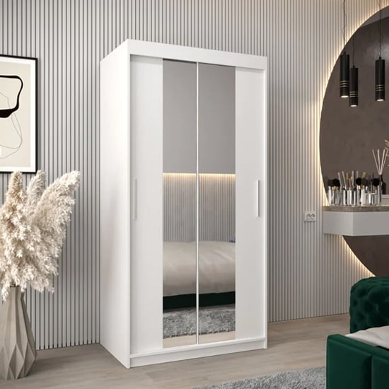 CHOICEWARDROBE Tavira 100cm white sliding door wardrobe with mirrored doors