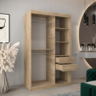 The CHOICEWARDROBE Tavira 120cm Sonoma Oak Sliding Door Wardrobe features a space-saving 2-door design with smooth sliding panels, smart bedroom storage, and a modern style perfect for contemporary rooms.