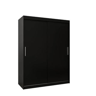 ChoiceWardrobe Tavira 150 cm black sliding door wardrobe with smooth glide doors and chrome handles – modern minimalist storage solution for contemporary bedrooms.