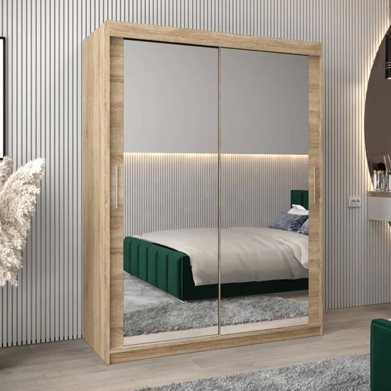 CHOICEWARDROBE Tavira 150cm Sonoma Oak sliding door wardrobe with mirrored fronts