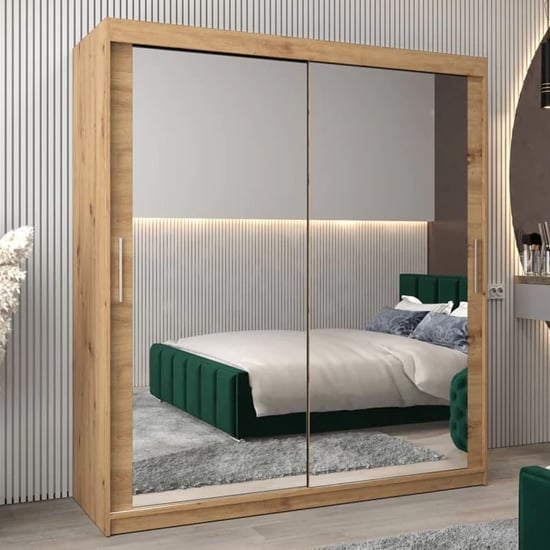 CHOICEWARDROBE Tavira 180cm Artisan Oak mirrored sliding door wardrobe, modern 2-door